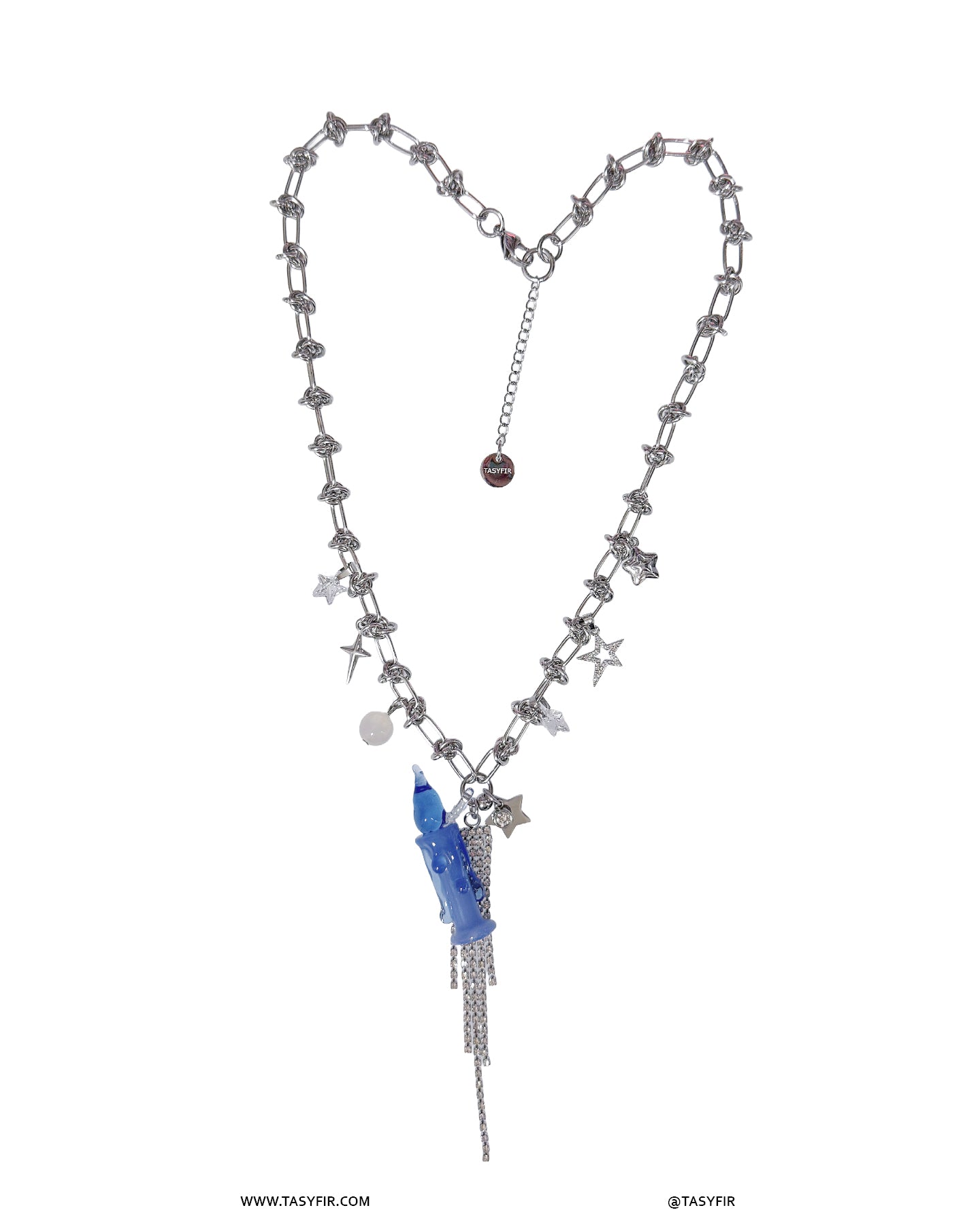 [OOAK] Metal Mix Glass - Blue Candle Long Necklace