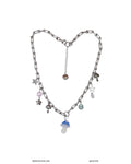 [OOAK] Metal Mix Glass - Blue Mushroom Short Necklace