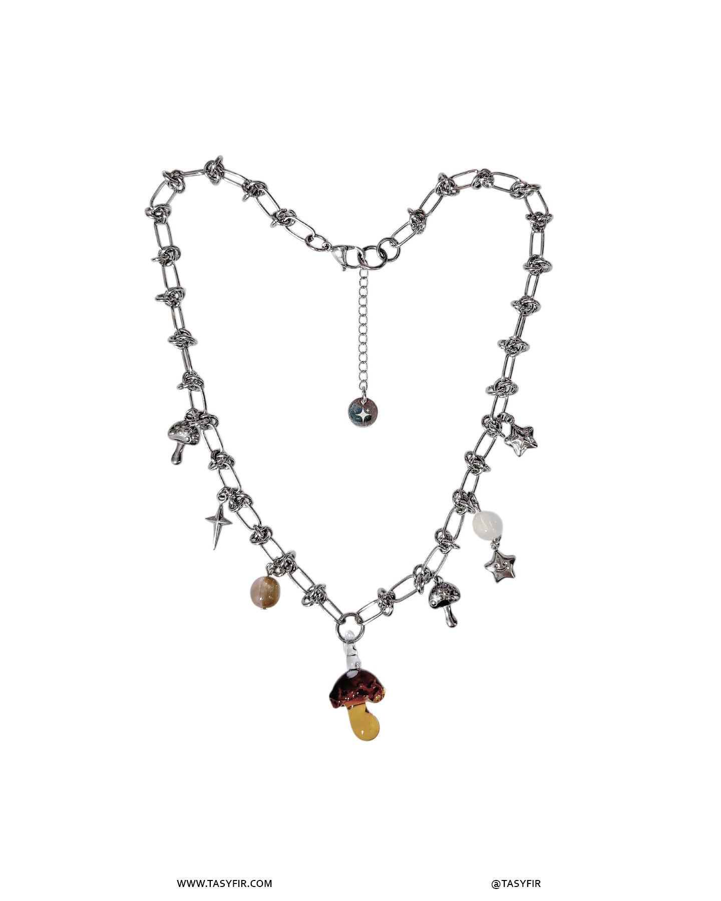 [OOAK] Metal Mix Glass - Dark Brown Mushroom Short Necklace