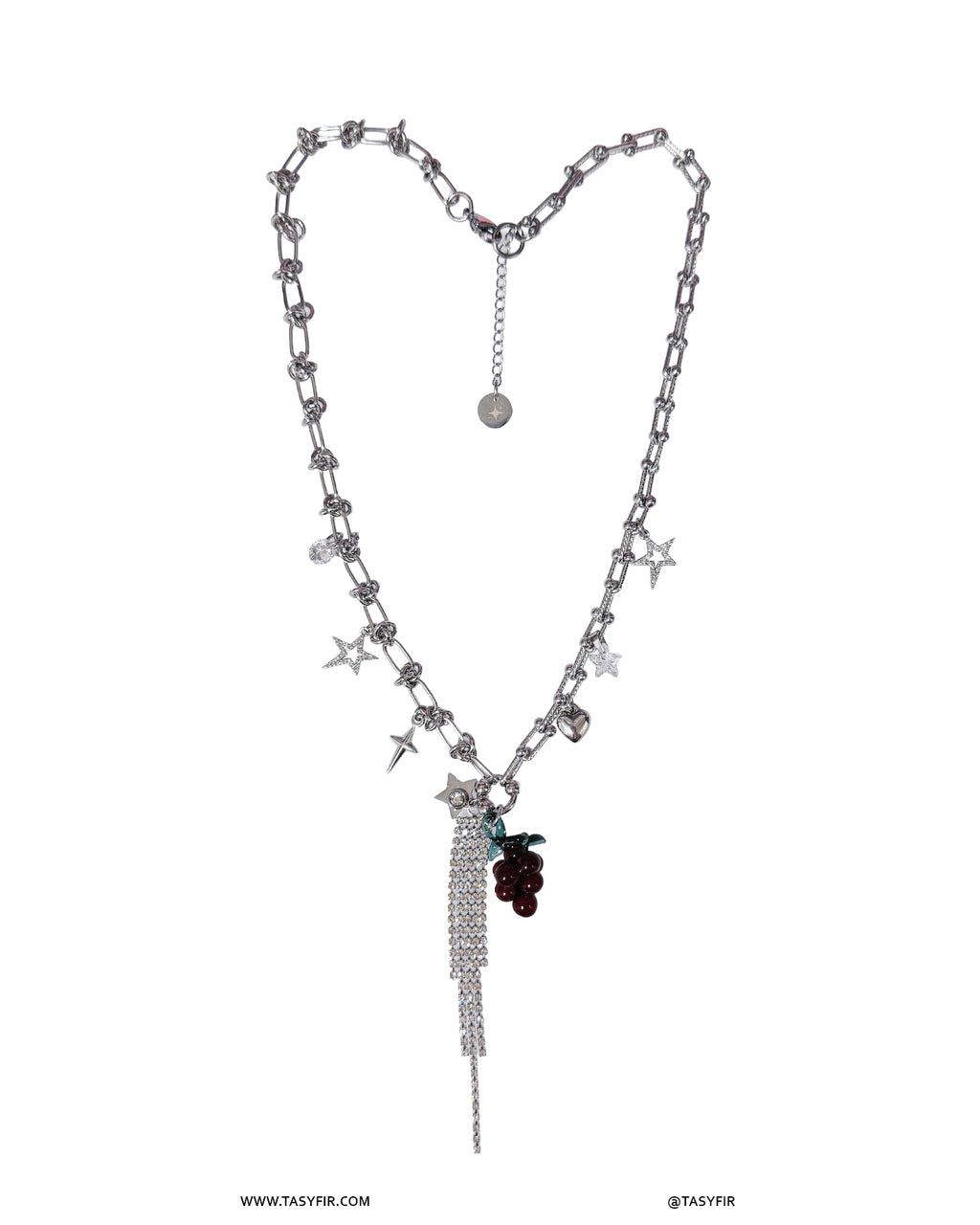 [OOAK] Metal Mix Glass - Dark Purple Grape Long Necklace