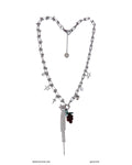 [OOAK] Metal Mix Glass - Dark Purple Grape Long Necklace