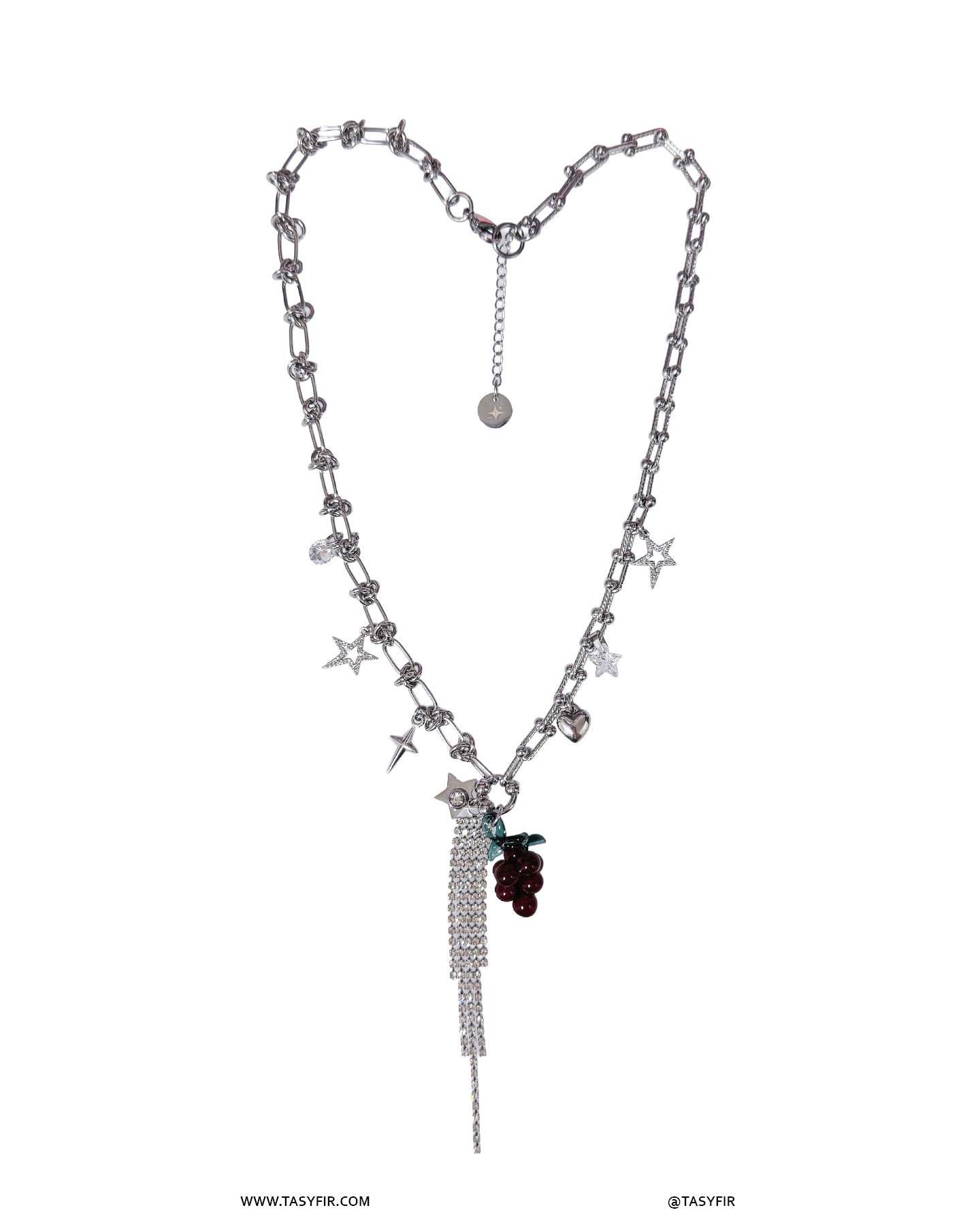 [OOAK] Metal Mix Glass - Dark Purple Grape Long Necklace