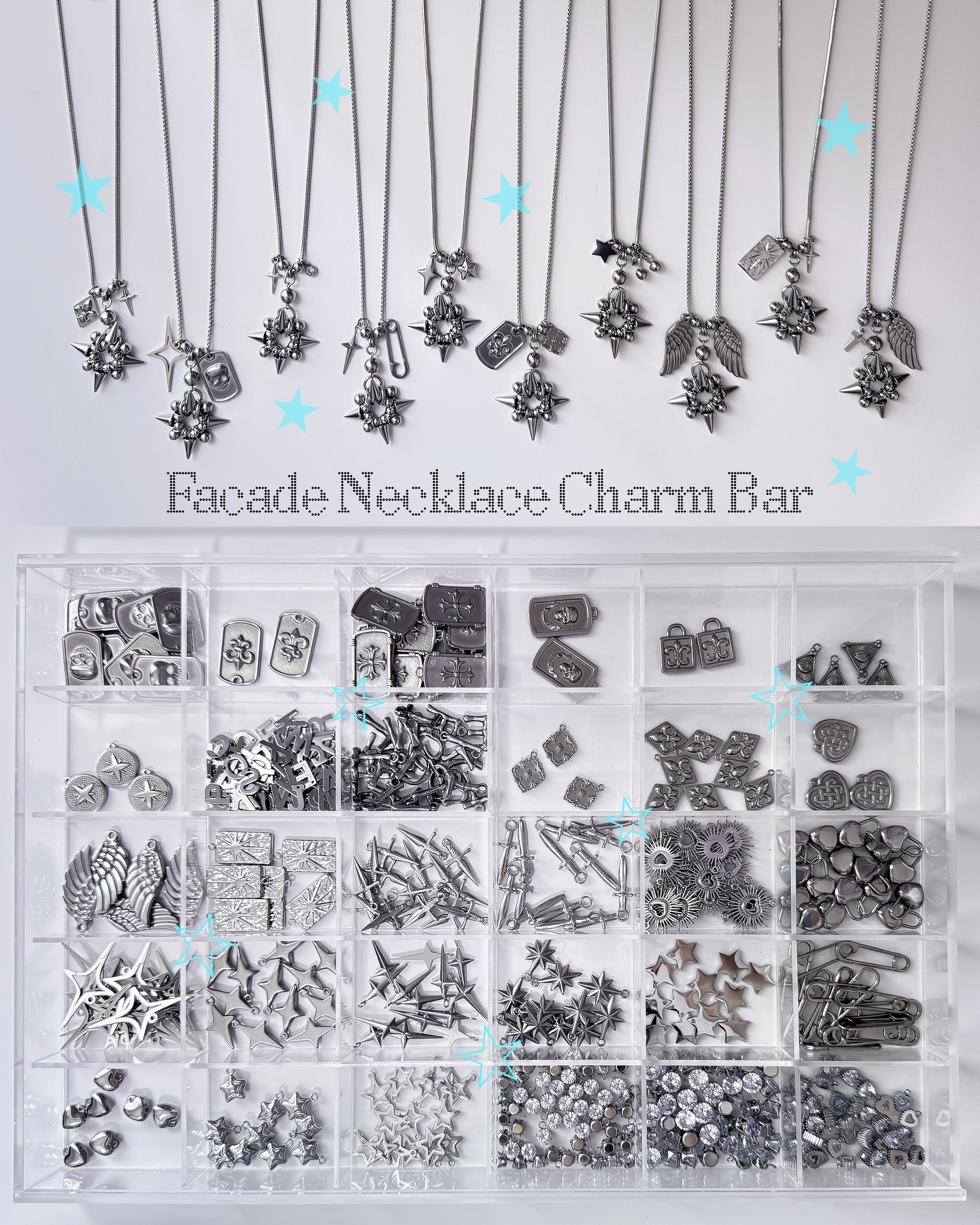 [Long Chain] Facade Necklace Charm Bar