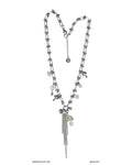 [OOAK] Metal Mix Glass - Green Mushroom Long Necklace