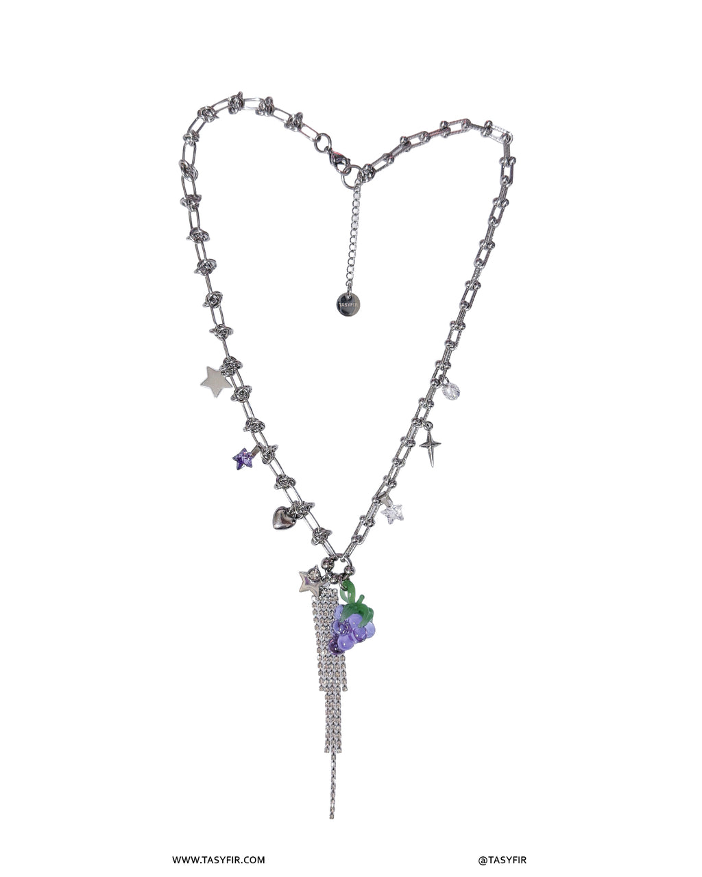 [OOAK] Metal Mix Glass - Light Purple Grape Long Necklace
