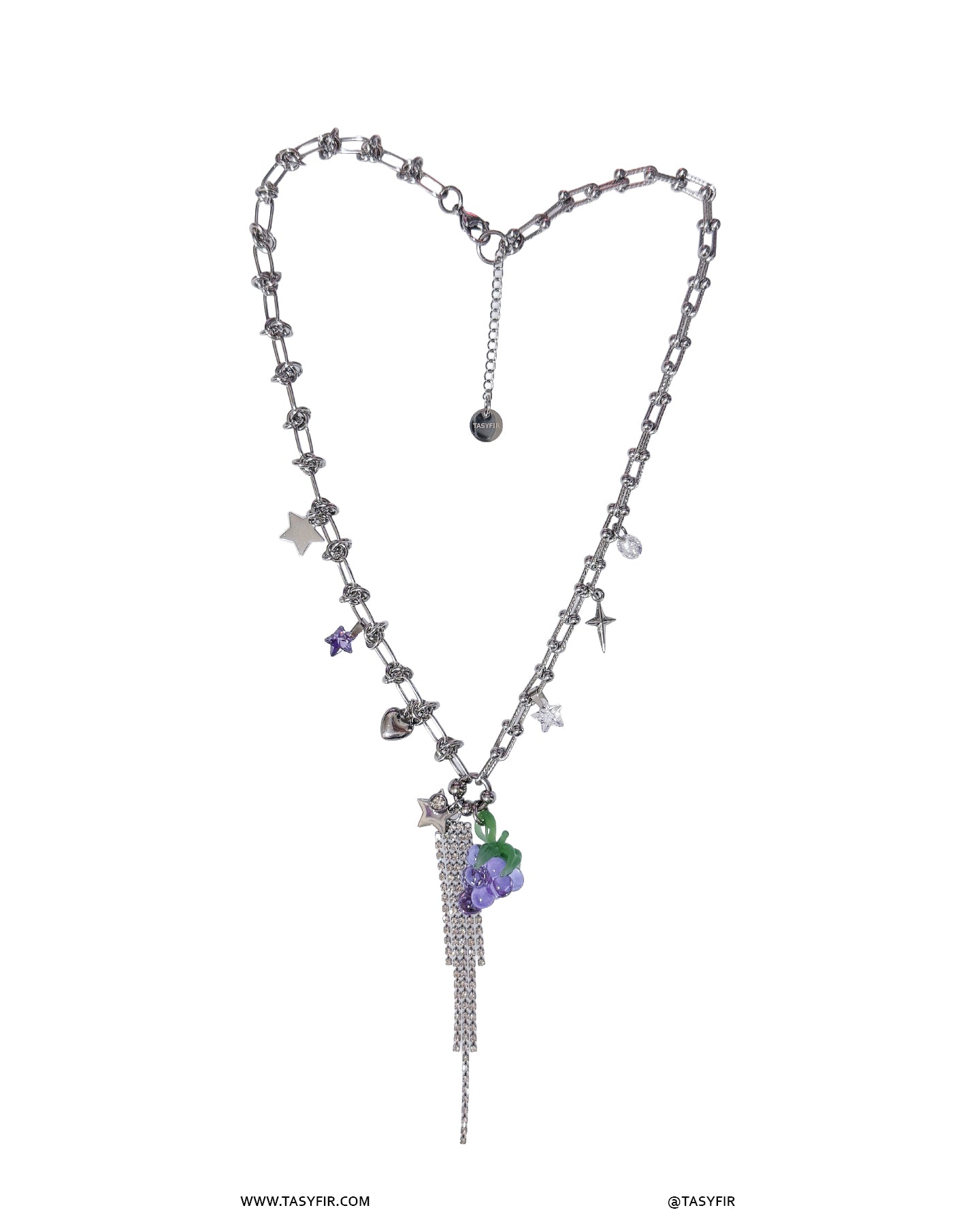 [OOAK] Metal Mix Glass - Light Purple Grape Long Necklace