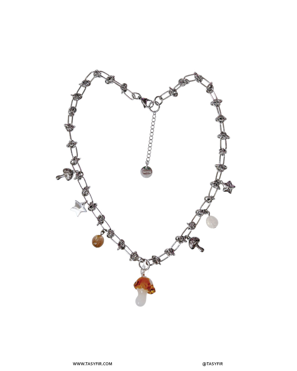 [OOAK] Metal Mix Glass - Light Brown Mushroom Short Necklace