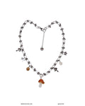 [OOAK] Metal Mix Glass - Light Brown Mushroom Short Necklace