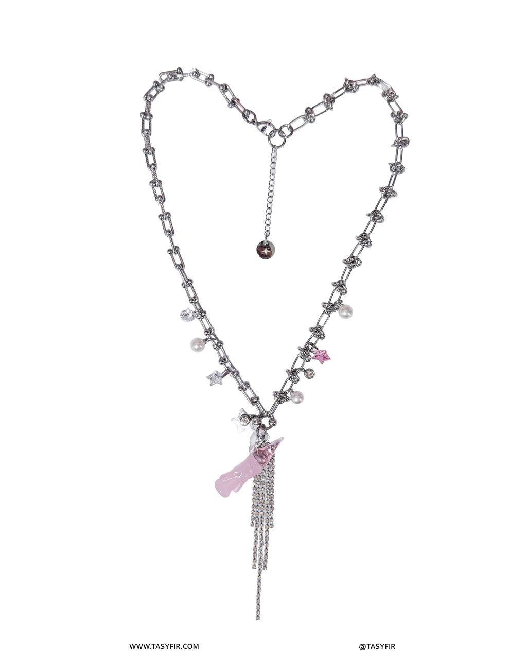 [OOAK] Metal Mix Glass - Pink Candle Long Necklace