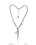 [OOAK] Metal Mix Glass - Pink Candle Long Necklace