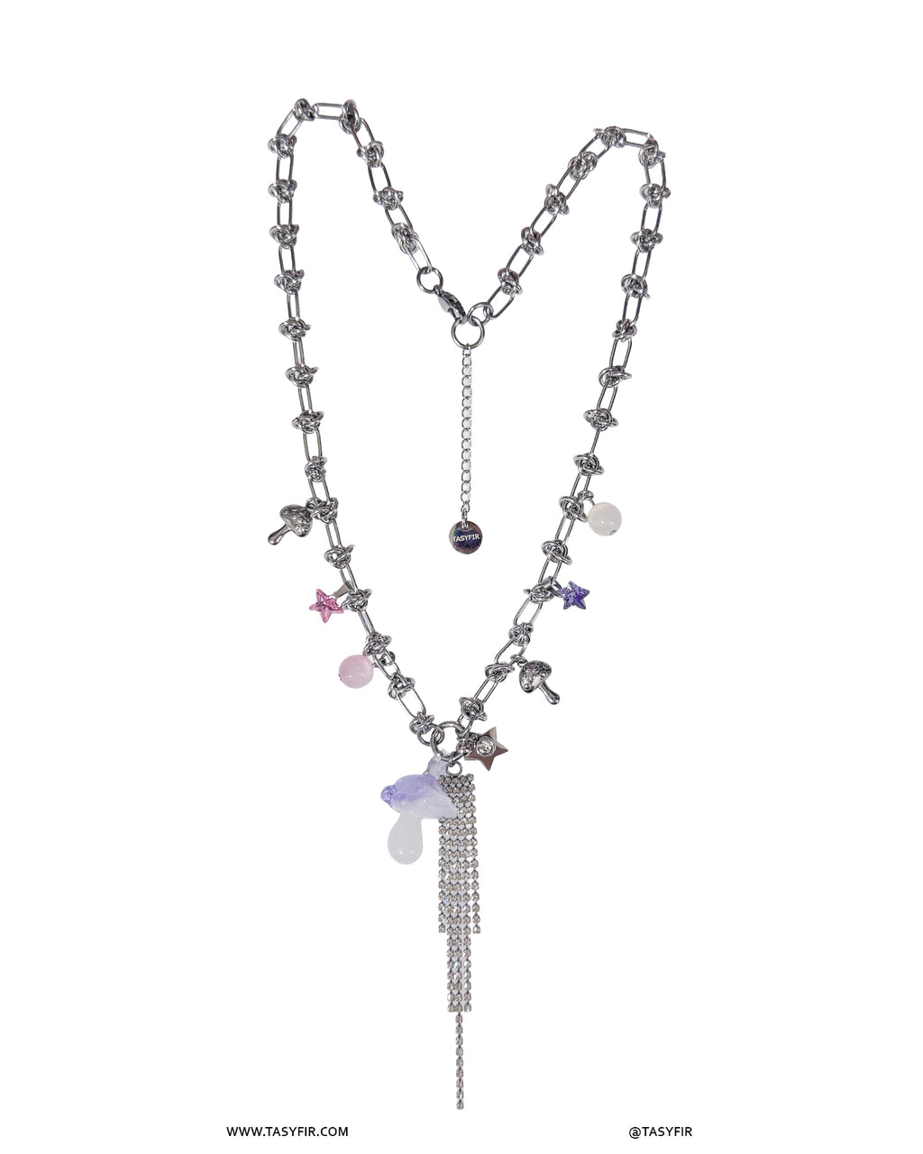 [OOAK] Metal Mix Glass - Purple Mushroom Long Necklace