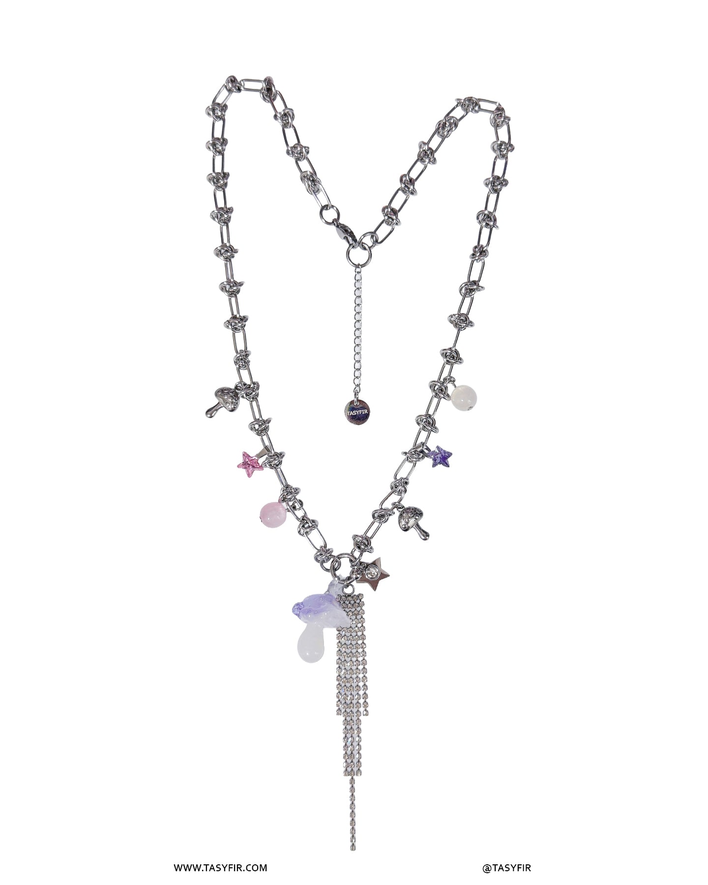 [OOAK] Metal Mix Glass - Purple Mushroom Long Necklace